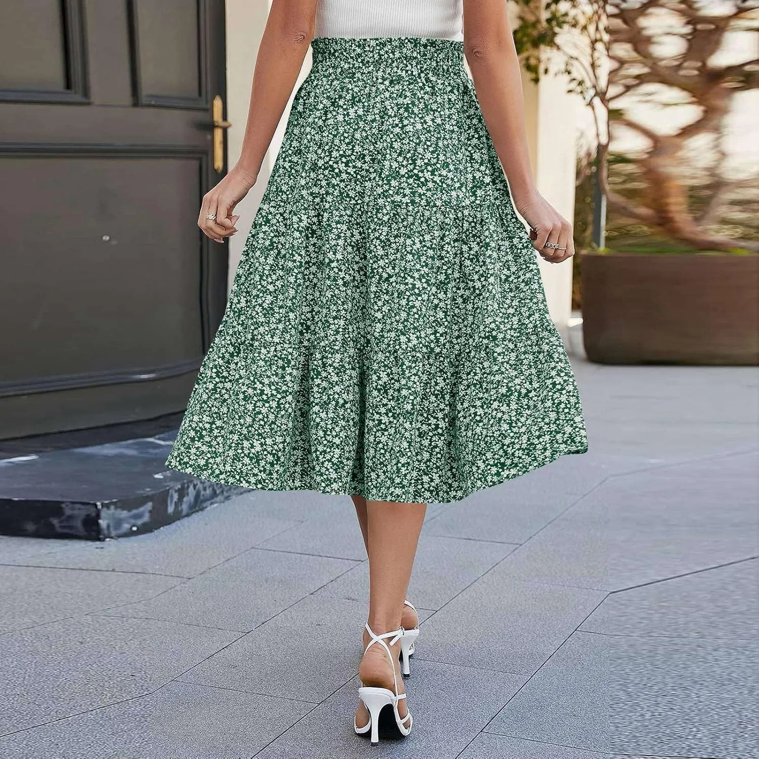 Floral Maxi Skirts for Women 2025 Summer Comfy Tiered Elastic High Waisted Vacation A-Line Flowy Swing Long Skirts