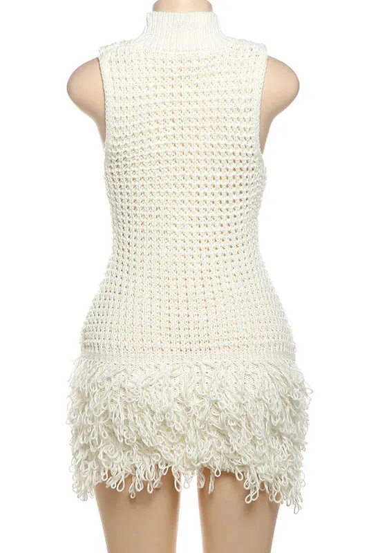 Fringe Cut-Out Slim-Fit Patchwork Dress
