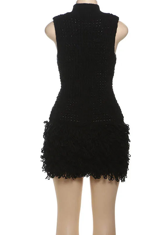 Fringe Cut-Out Slim-Fit Patchwork Dress