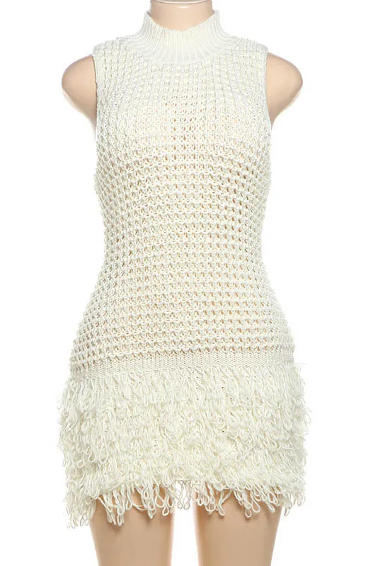 Fringe Cut-Out Slim-Fit Patchwork Dress