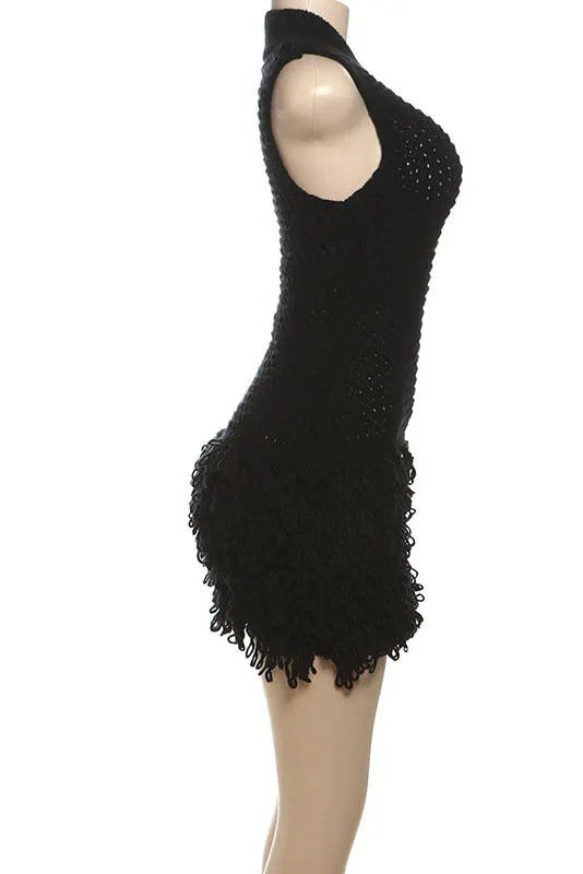 Fringe Cut-Out Slim-Fit Patchwork Dress