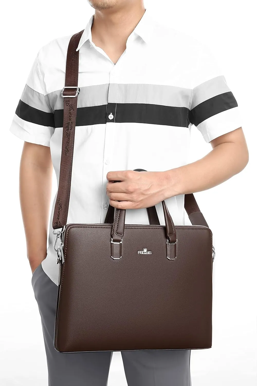 FSD.WG]Business Bag Leather Briefcase Shoulder Laptop Business Bag for Men