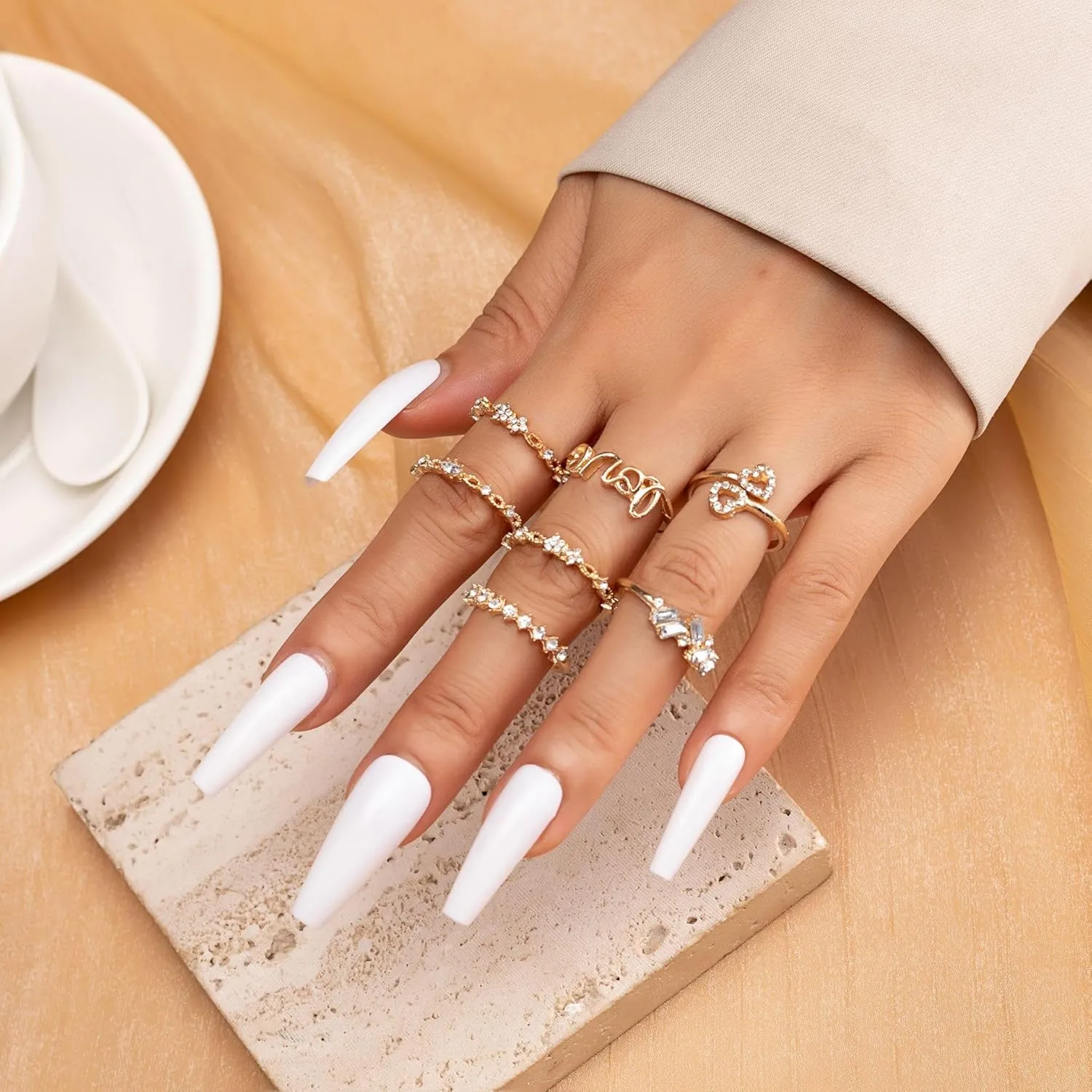 FUTIMELY Boho Retro Stackable Rings Sets for Women Knuckle Joint Finger Knuckle Nail Ring Sets Moon Stars Stack Preppy Statement Rings Cute Trendy Stuff Jewelry