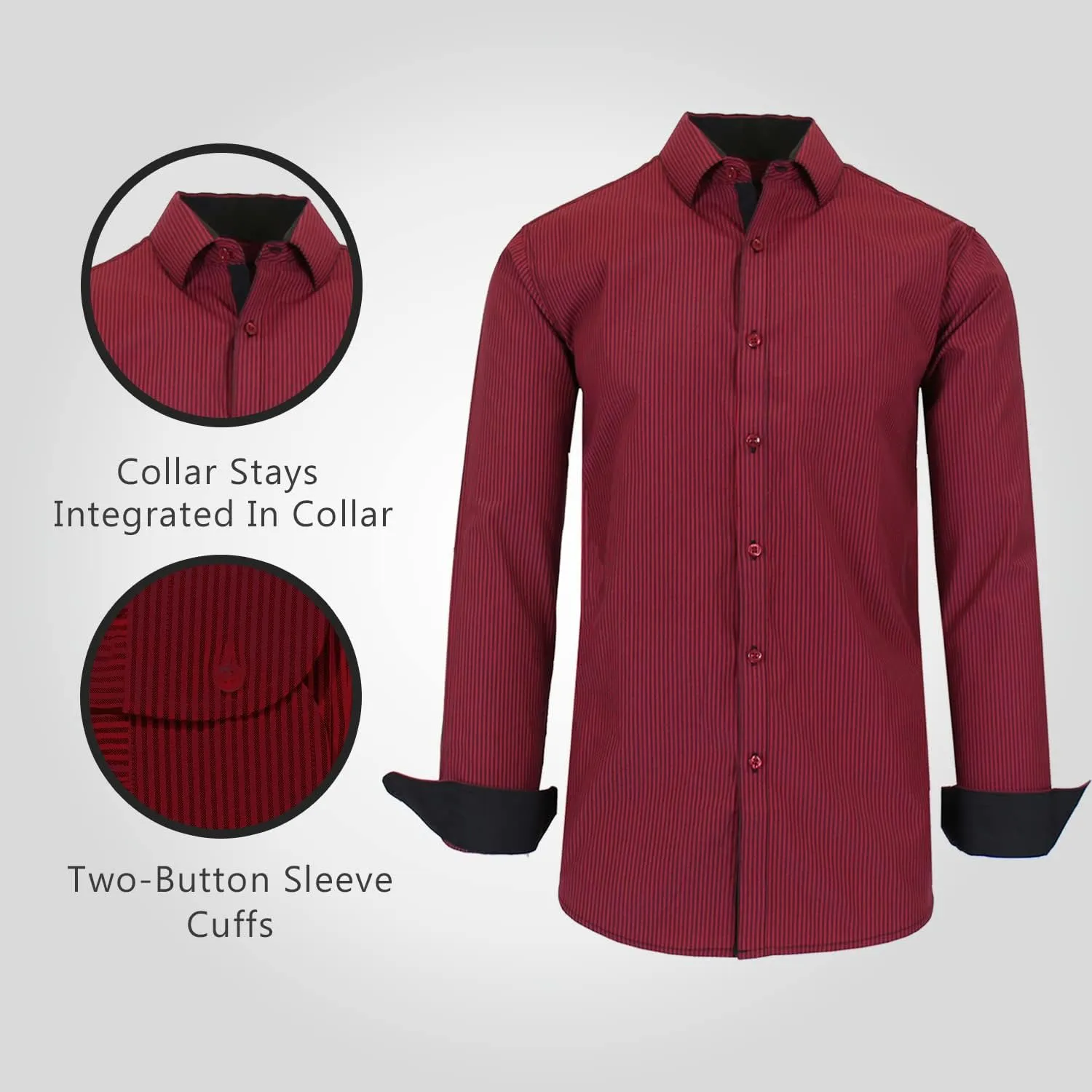 Galaxy by Harvic Men's Long Sleeve Pinstripe Dress Shirt, Cotton Polyester Slim Fit Shirt for Business Casual Outdoors(S-3XL)