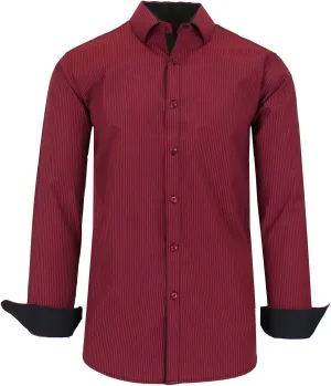 Galaxy by Harvic Men's Long Sleeve Pinstripe Dress Shirt, Cotton Polyester Slim Fit Shirt for Business Casual Outdoors(S-3XL)