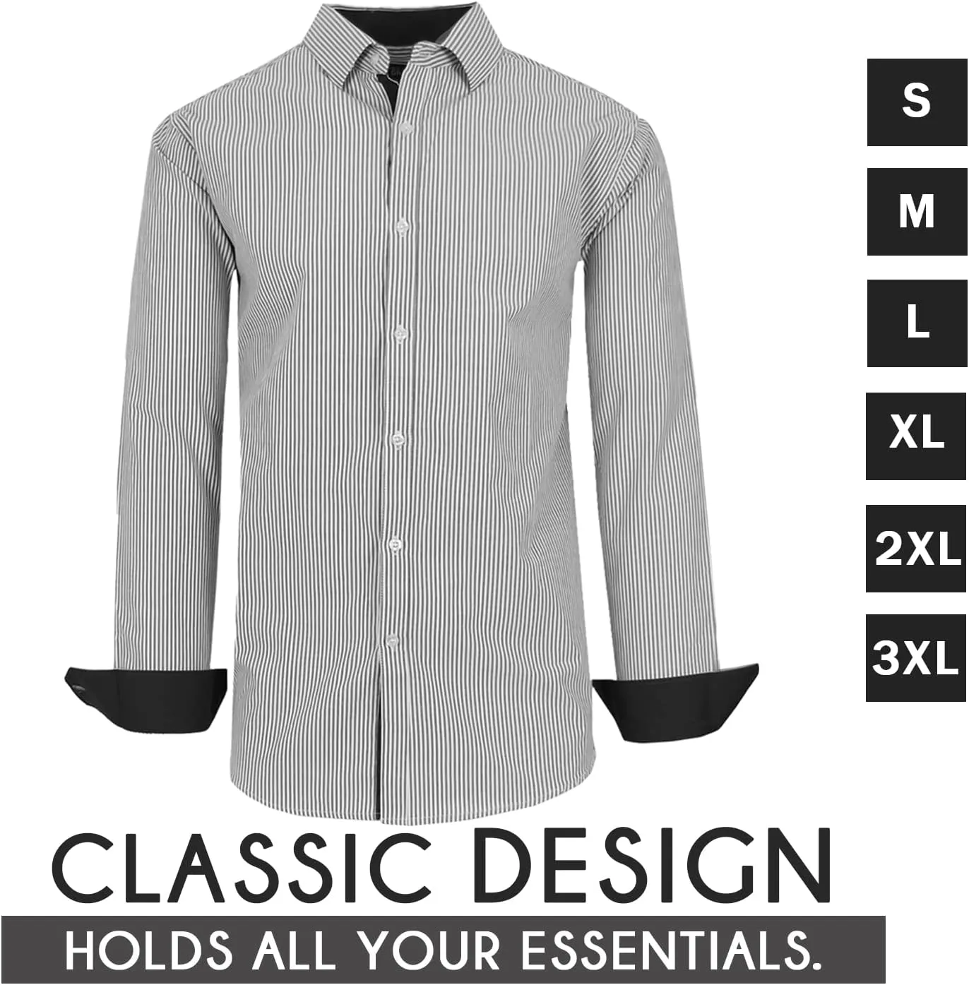 Galaxy by Harvic Men's Long Sleeve Pinstripe Dress Shirt, Cotton Polyester Slim Fit Shirt for Business Casual Outdoors(S-3XL)