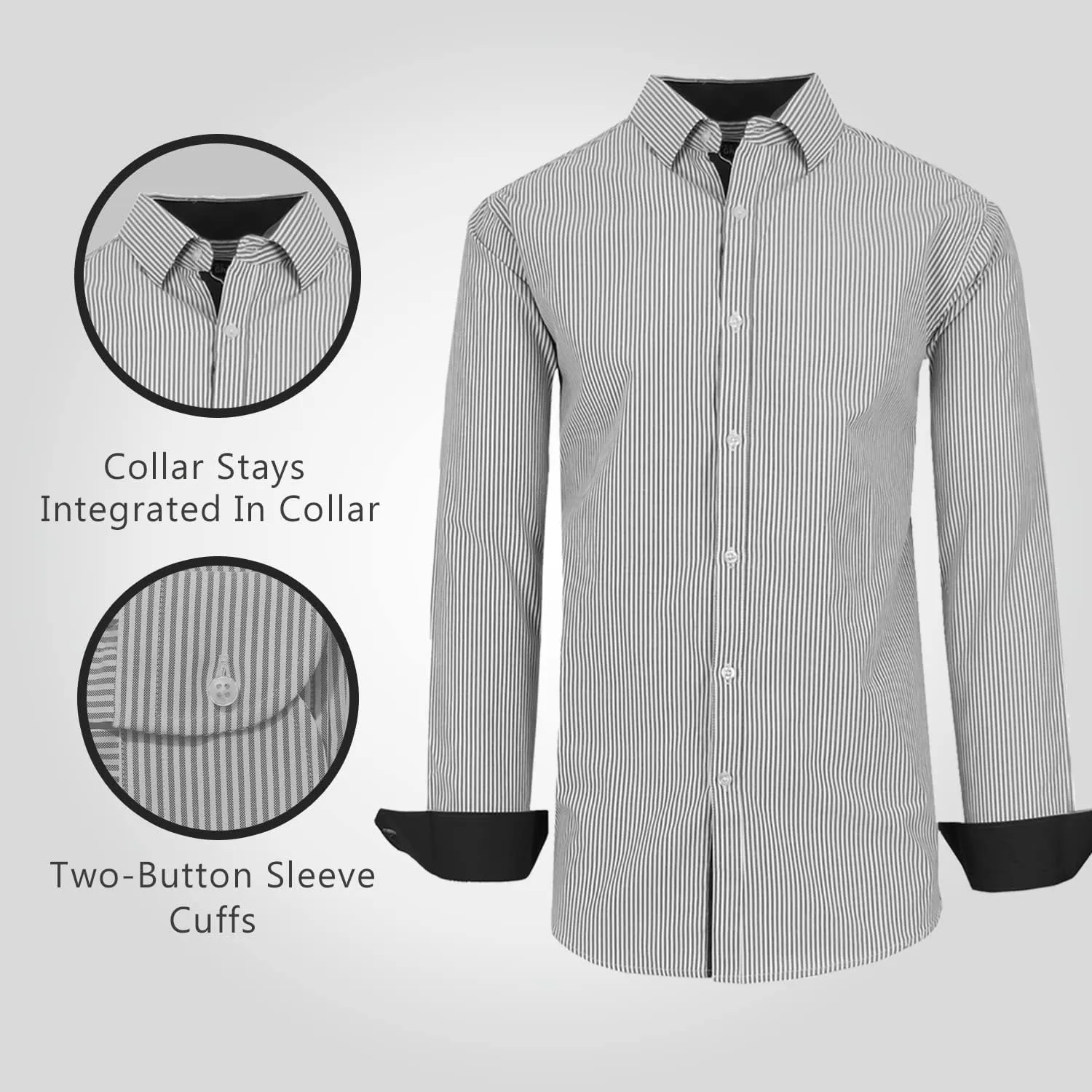 Galaxy by Harvic Men's Long Sleeve Pinstripe Dress Shirt, Cotton Polyester Slim Fit Shirt for Business Casual Outdoors(S-3XL)