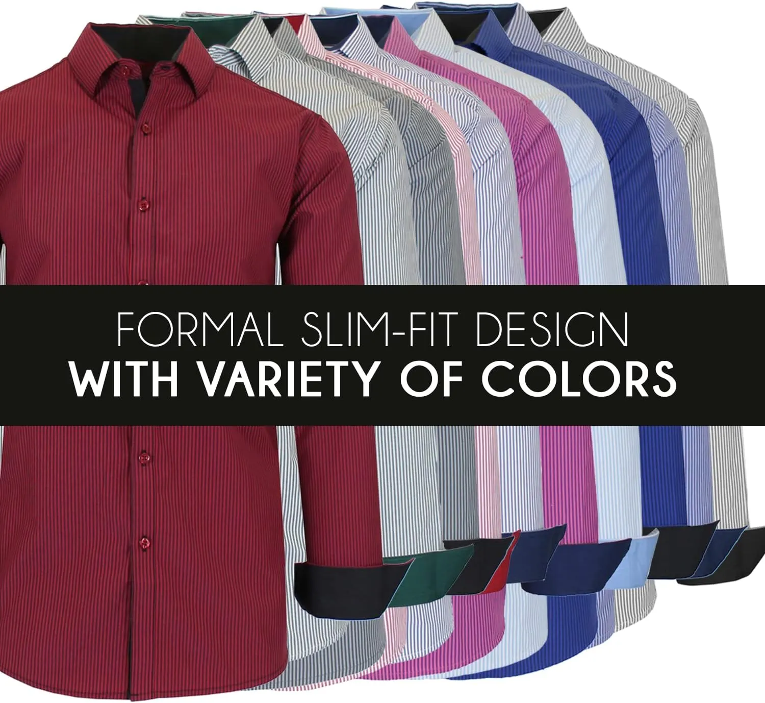Galaxy by Harvic Men's Long Sleeve Pinstripe Dress Shirt, Cotton Polyester Slim Fit Shirt for Business Casual Outdoors(S-3XL)