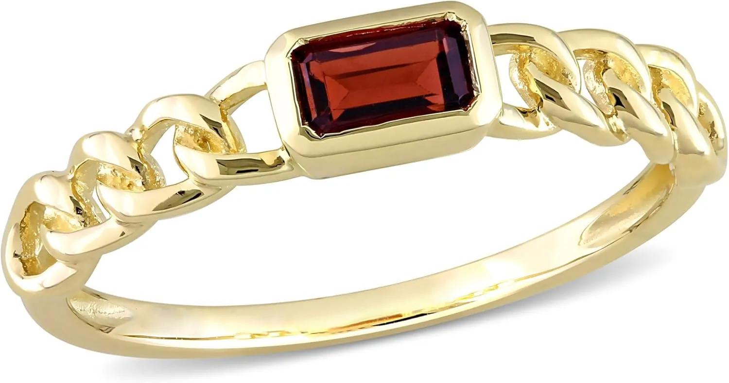 Garnet Yellow Gold Chain Link Stackable Ring, Ring Size: 7
