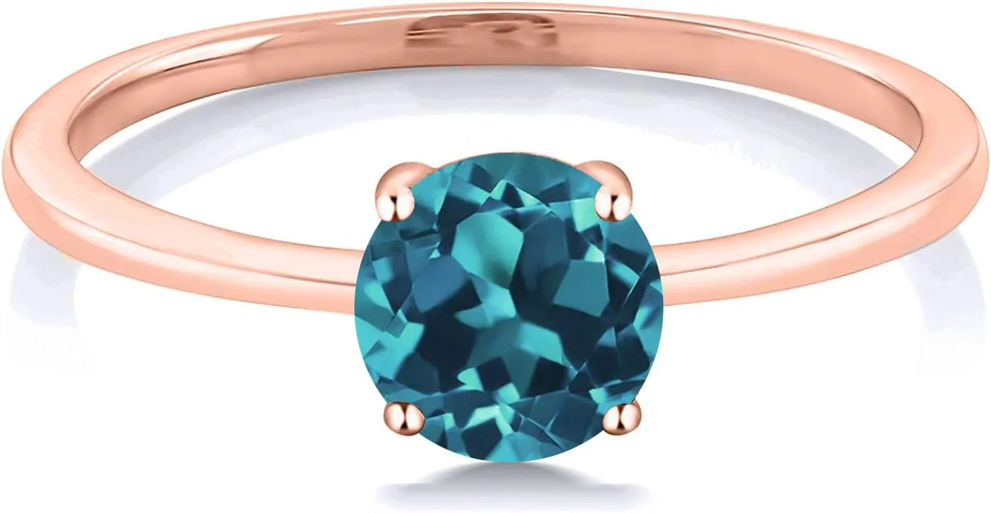 Gem Stone King 10K Rose Gold London Blue Topaz Solitaire Engagement Ring | 1.10 Cttw | Round 6MM | Wedding Anniversary Promise Gold Ring For Women | Available in Size 5,6,7,8,9