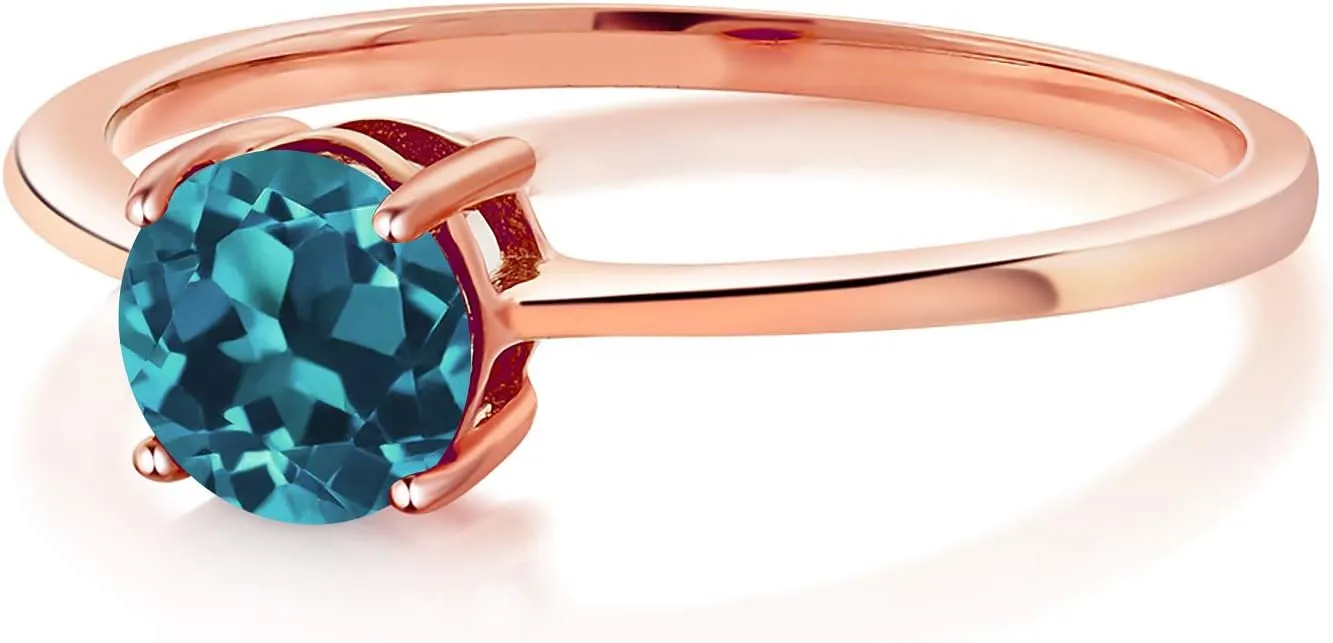 Gem Stone King 10K Rose Gold London Blue Topaz Solitaire Engagement Ring | 1.10 Cttw | Round 6MM | Wedding Anniversary Promise Gold Ring For Women | Available in Size 5,6,7,8,9