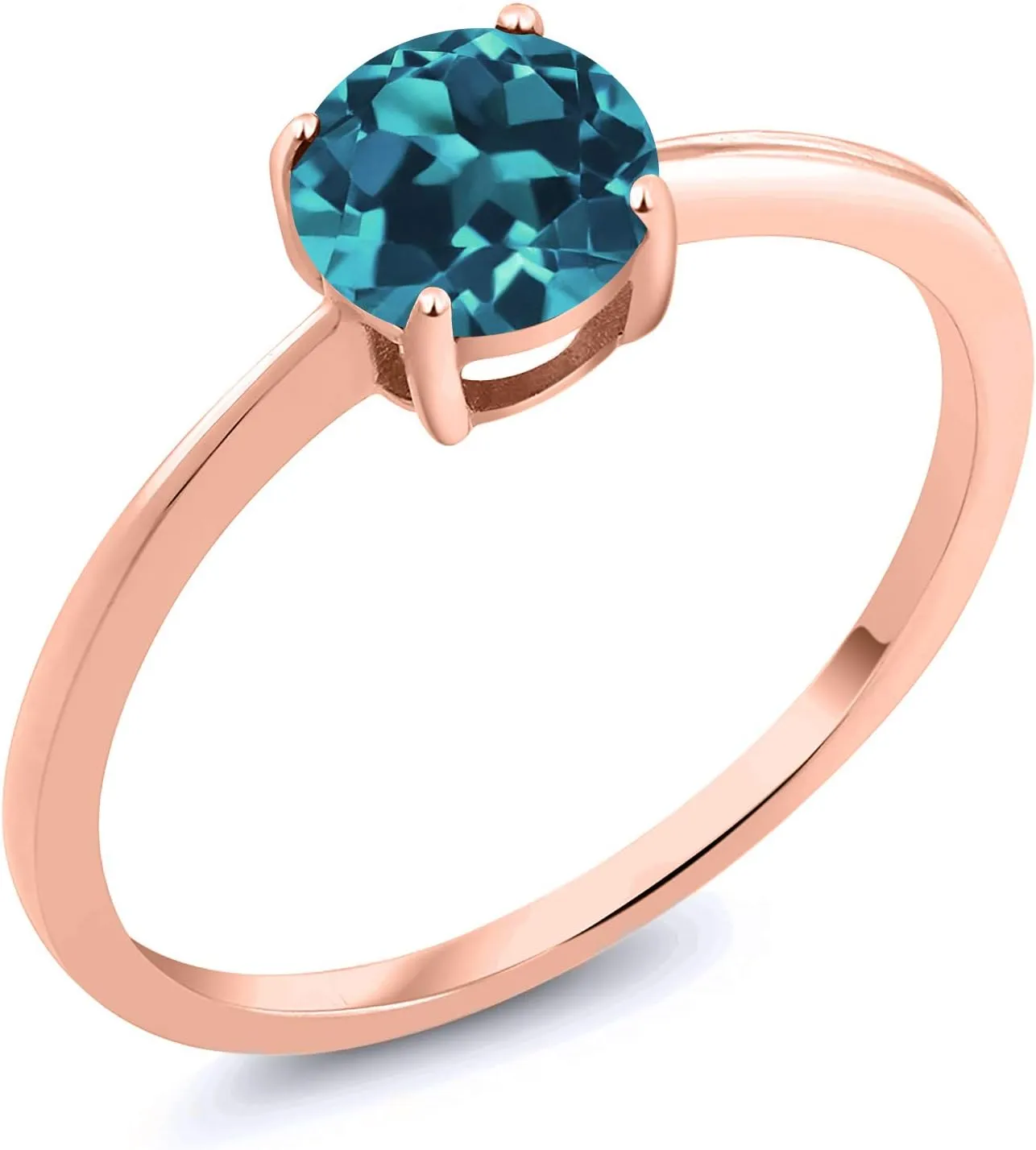 Gem Stone King 10K Rose Gold London Blue Topaz Solitaire Engagement Ring | 1.10 Cttw | Round 6MM | Wedding Anniversary Promise Gold Ring For Women | Available in Size 5,6,7,8,9