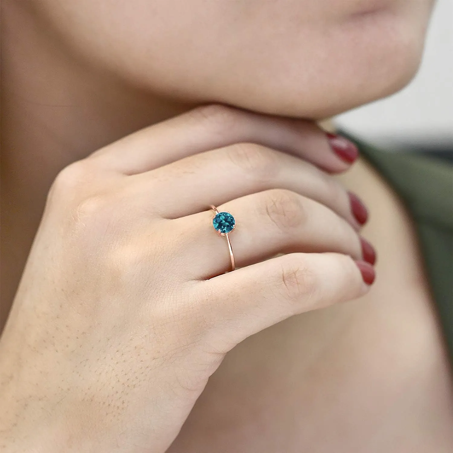 Gem Stone King 10K Rose Gold London Blue Topaz Solitaire Engagement Ring | 1.10 Cttw | Round 6MM | Wedding Anniversary Promise Gold Ring For Women | Available in Size 5,6,7,8,9
