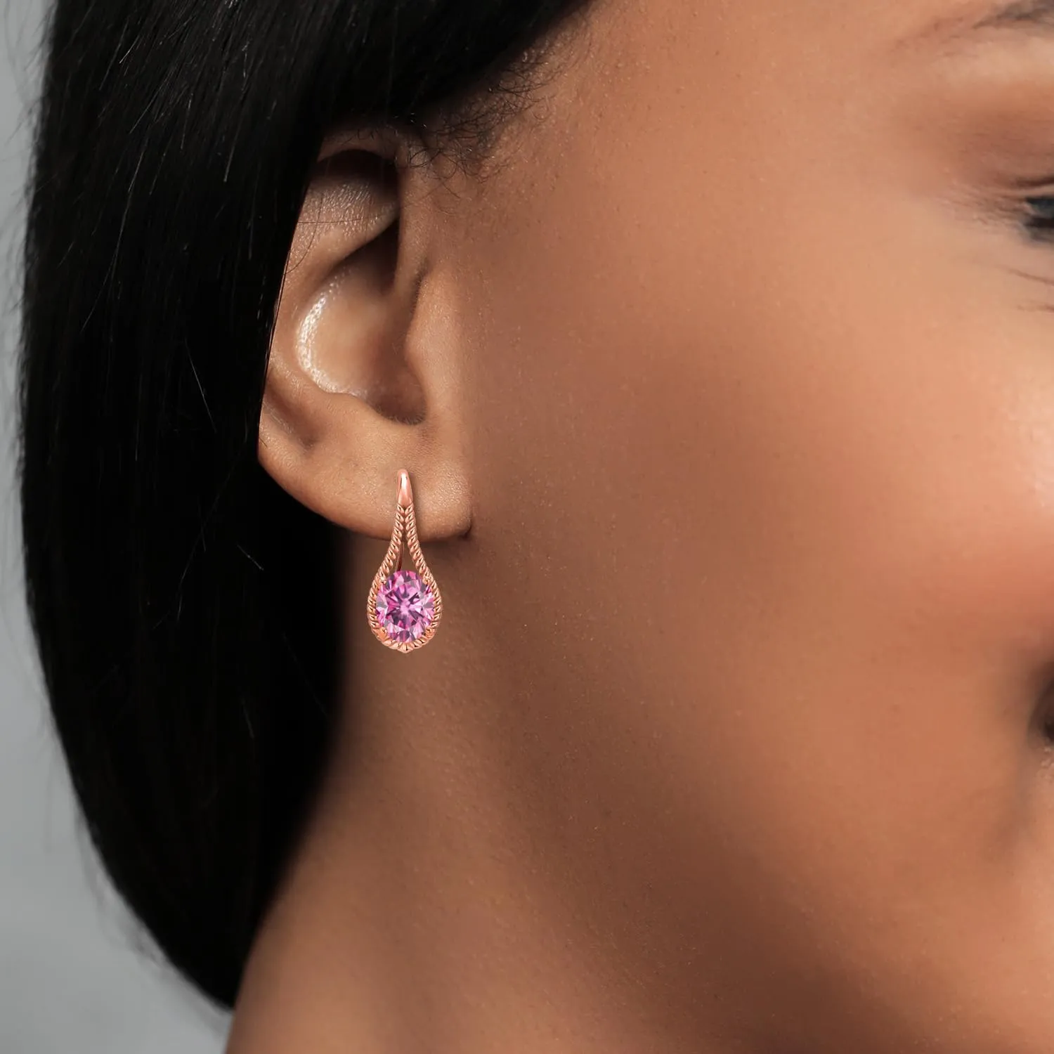 Gem Stone King 18K Rose Gold Plated Silver 9X7MM Oval Gemstone Birthstone French Wire Dangle Hook Earrings For Women