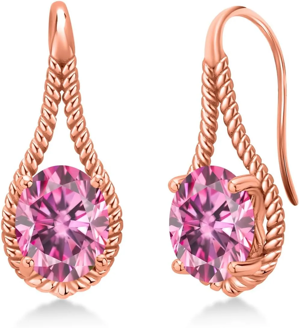 Gem Stone King 18K Rose Gold Plated Silver 9X7MM Oval Gemstone Birthstone French Wire Dangle Hook Earrings For Women