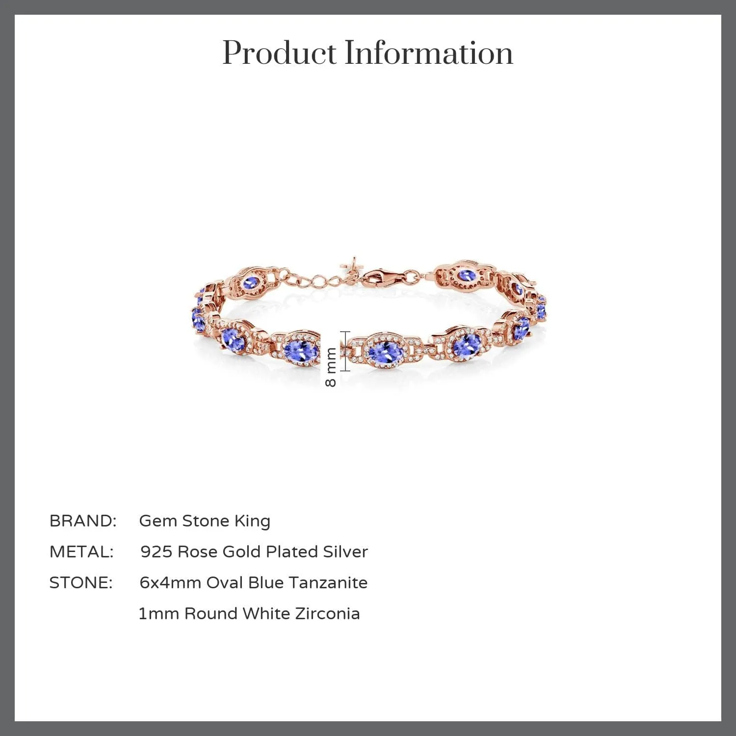Gem Stone King 18K Rose Gold Plated Silver Oval Gemstone Birthstone Tennis Bracelet For Women | Oval 6X4MM | 7 Inch With 1 Inch Extender | Fine Jewelry Gifts for Her Mom Women Wife