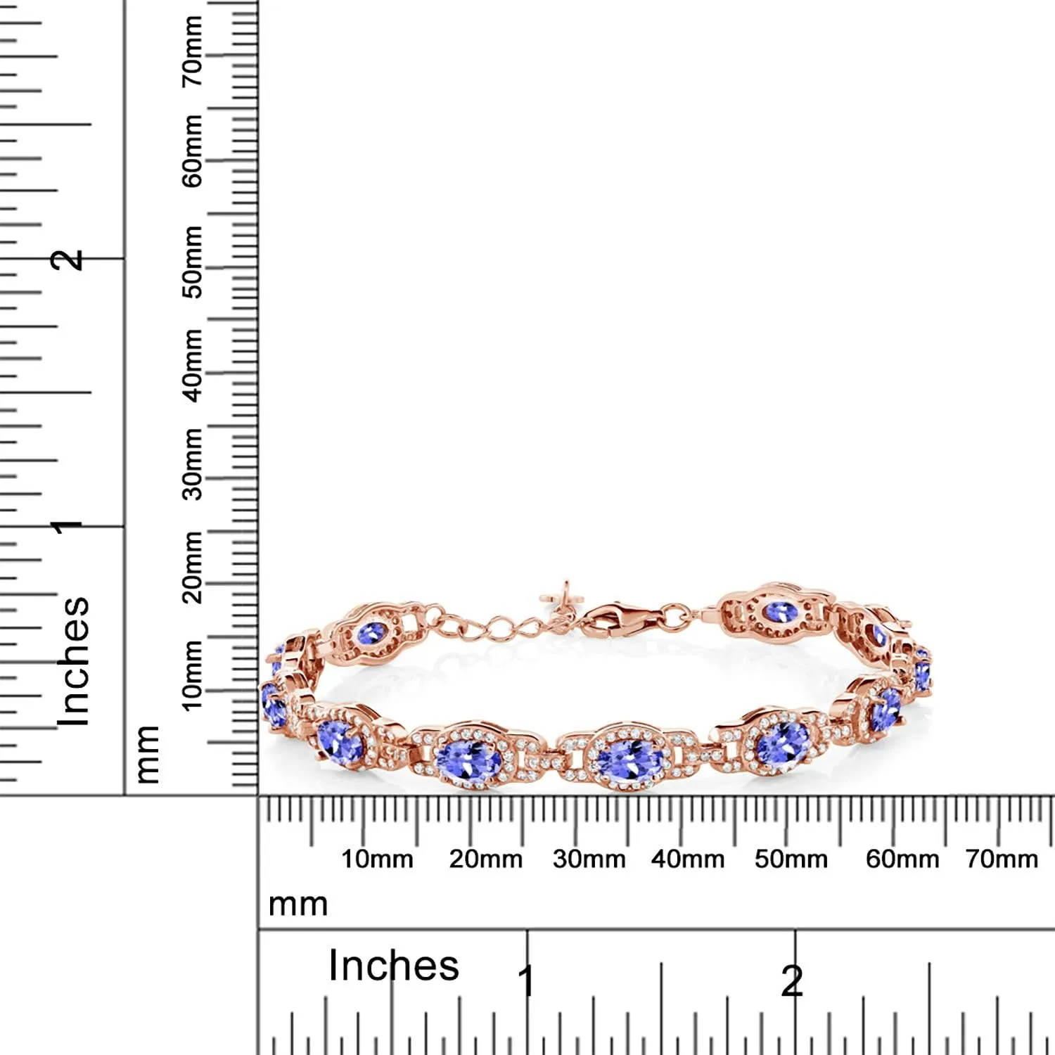 Gem Stone King 18K Rose Gold Plated Silver Oval Gemstone Birthstone Tennis Bracelet For Women | Oval 6X4MM | 7 Inch With 1 Inch Extender | Fine Jewelry Gifts for Her Mom Women Wife