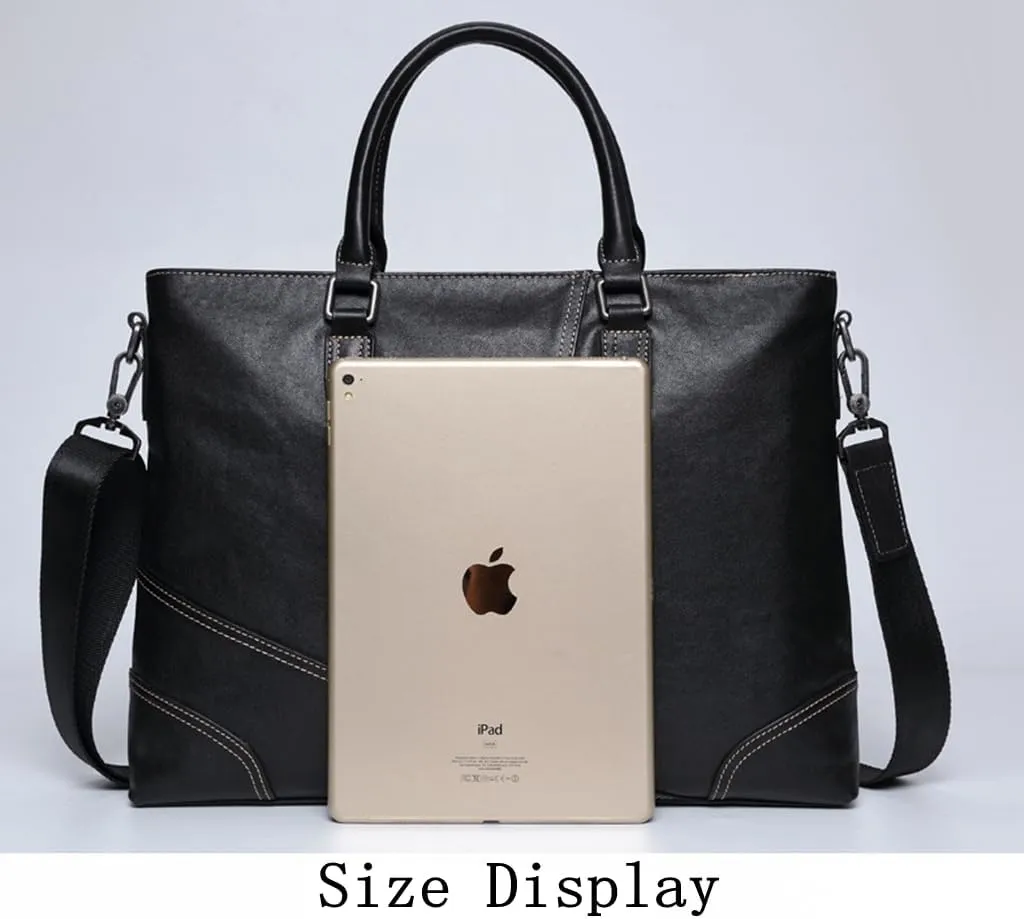 Genuine Leather Laptop Work Bag Multi Compartments Fashion Messenger Bag Sturdy File Satchel Bag for Men