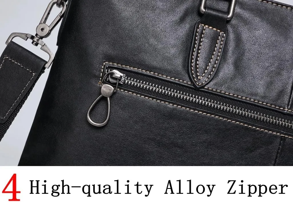 Genuine Leather Laptop Work Bag Multi Compartments Fashion Messenger Bag Sturdy File Satchel Bag for Men