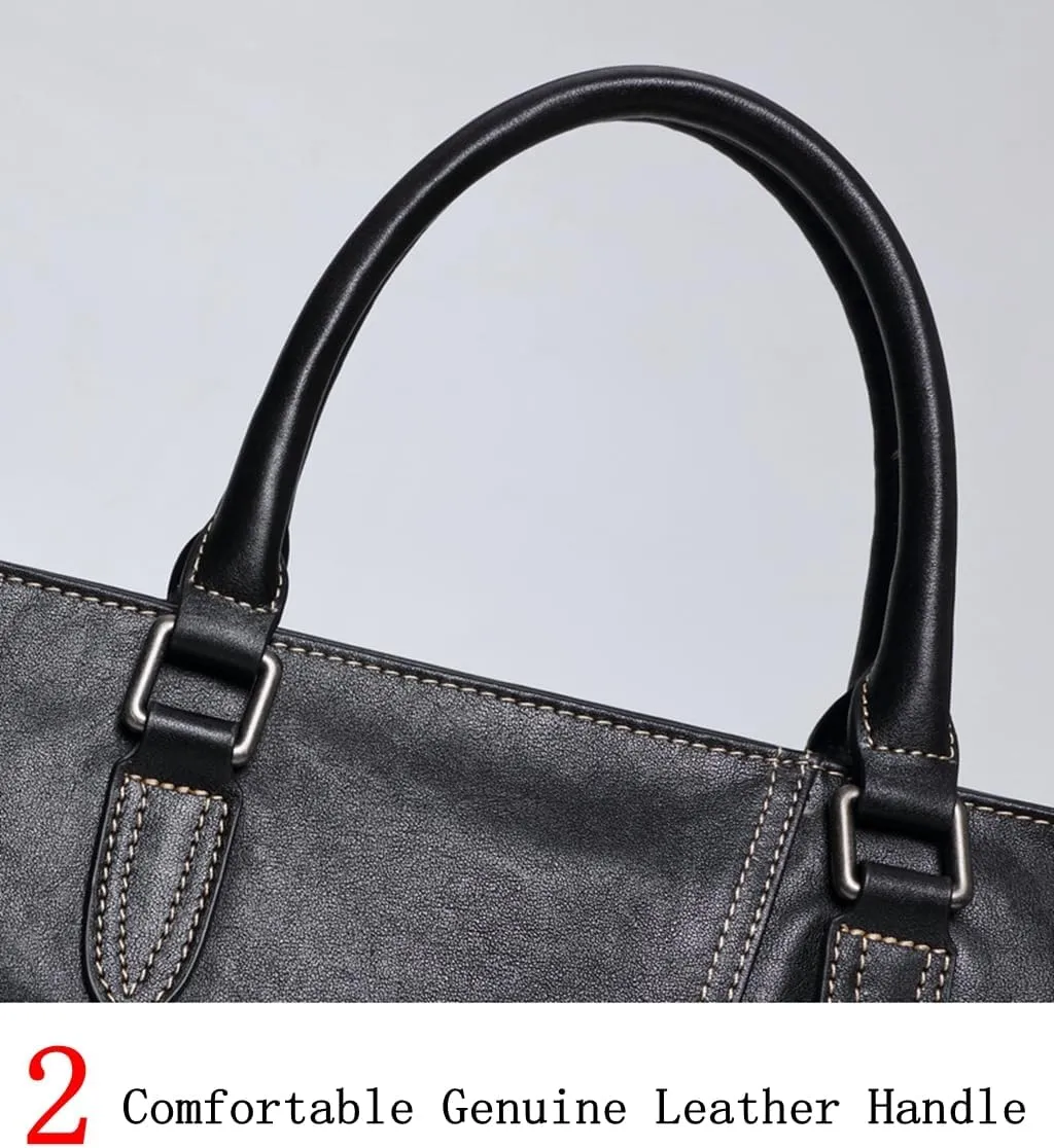 Genuine Leather Laptop Work Bag Multi Compartments Fashion Messenger Bag Sturdy File Satchel Bag for Men