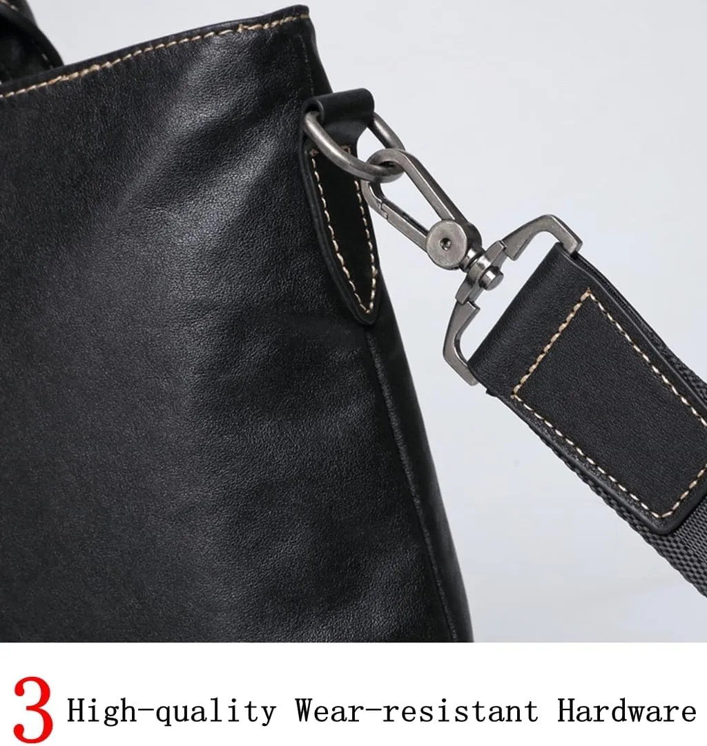 Genuine Leather Laptop Work Bag Multi Compartments Fashion Messenger Bag Sturdy File Satchel Bag for Men