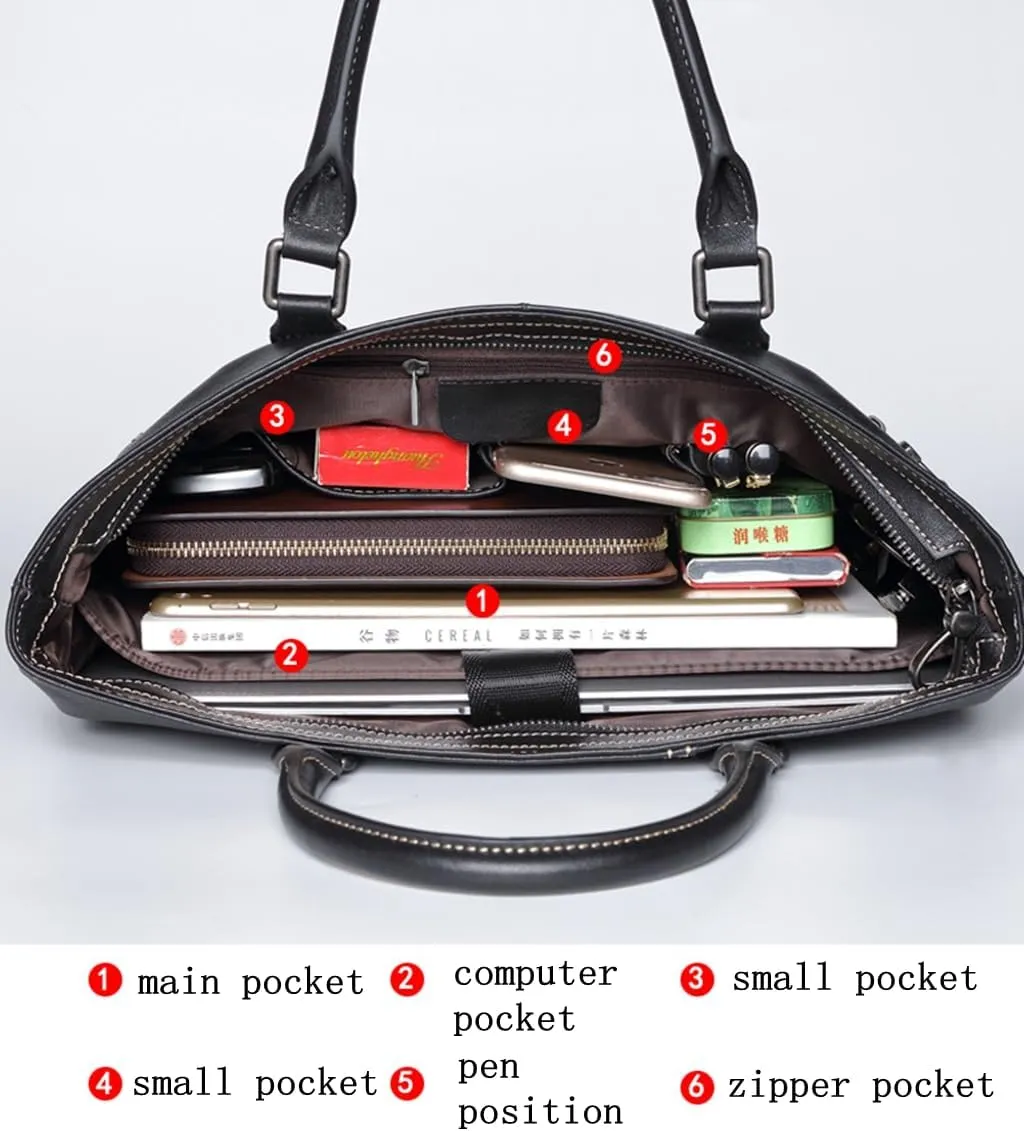 Genuine Leather Laptop Work Bag Multi Compartments Fashion Messenger Bag Sturdy File Satchel Bag for Men