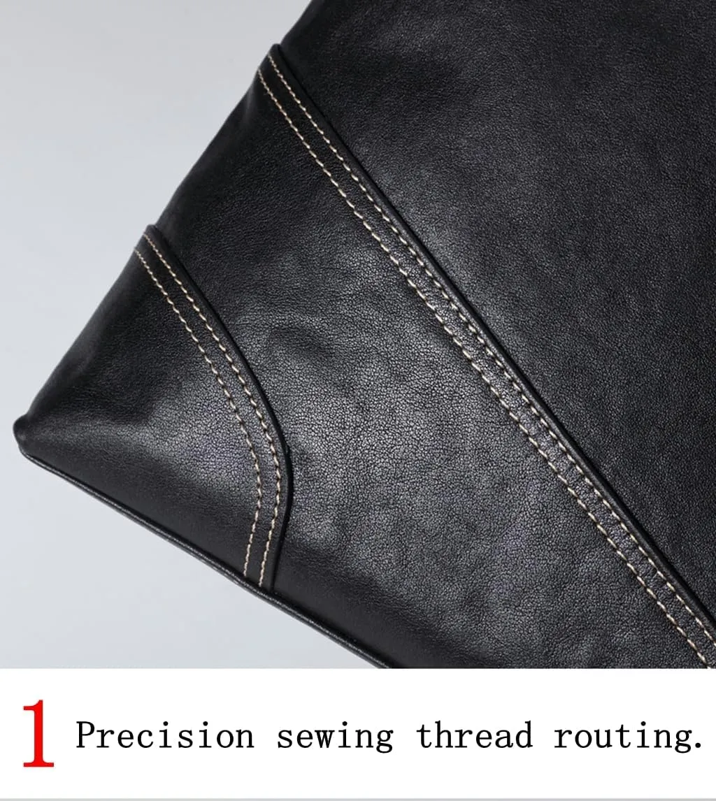 Genuine Leather Laptop Work Bag Multi Compartments Fashion Messenger Bag Sturdy File Satchel Bag for Men