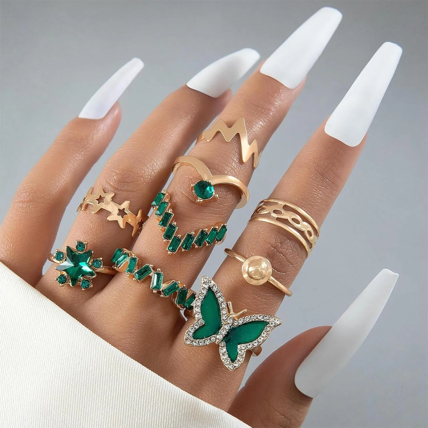 GIGB PBDK Vintage Knuckle Rings Set for Women Chunky Gold Crystal Stackable Joint Finger Rings Fashion Boho Butterfly Rings Pack Jewelry Gifts