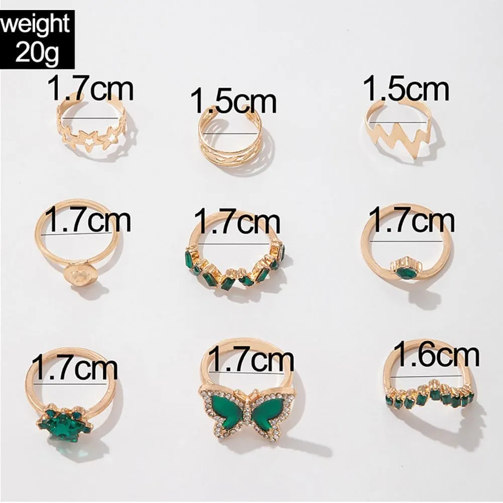GIGB PBDK Vintage Knuckle Rings Set for Women Chunky Gold Crystal Stackable Joint Finger Rings Fashion Boho Butterfly Rings Pack Jewelry Gifts