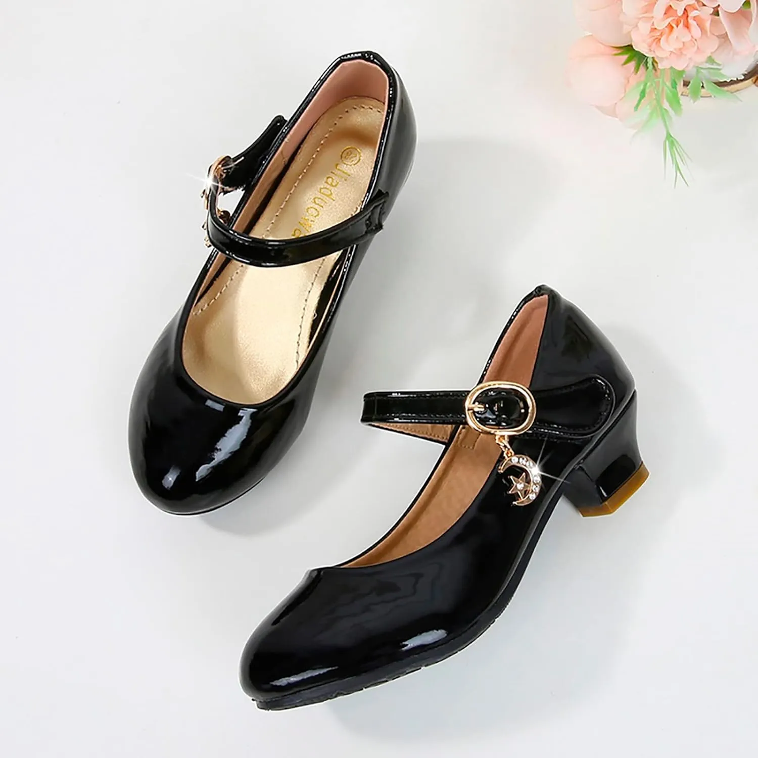 Girls Mary Jane Shoes Low Heel Dress Shoes Flower Girl School Shoes Patent Leather Shoes for Wedding Party