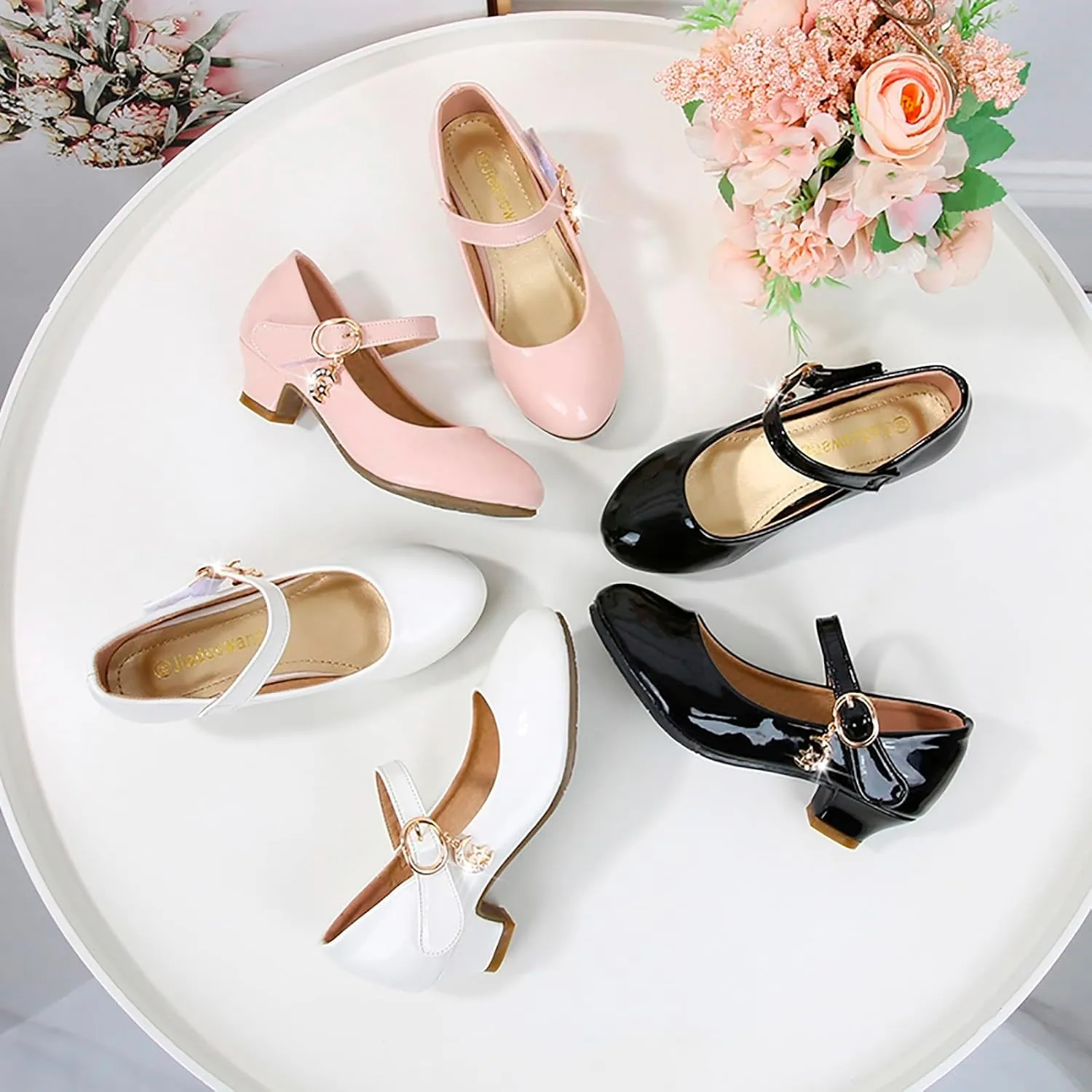 Girls Mary Jane Shoes Low Heel Dress Shoes Flower Girl School Shoes Patent Leather Shoes for Wedding Party