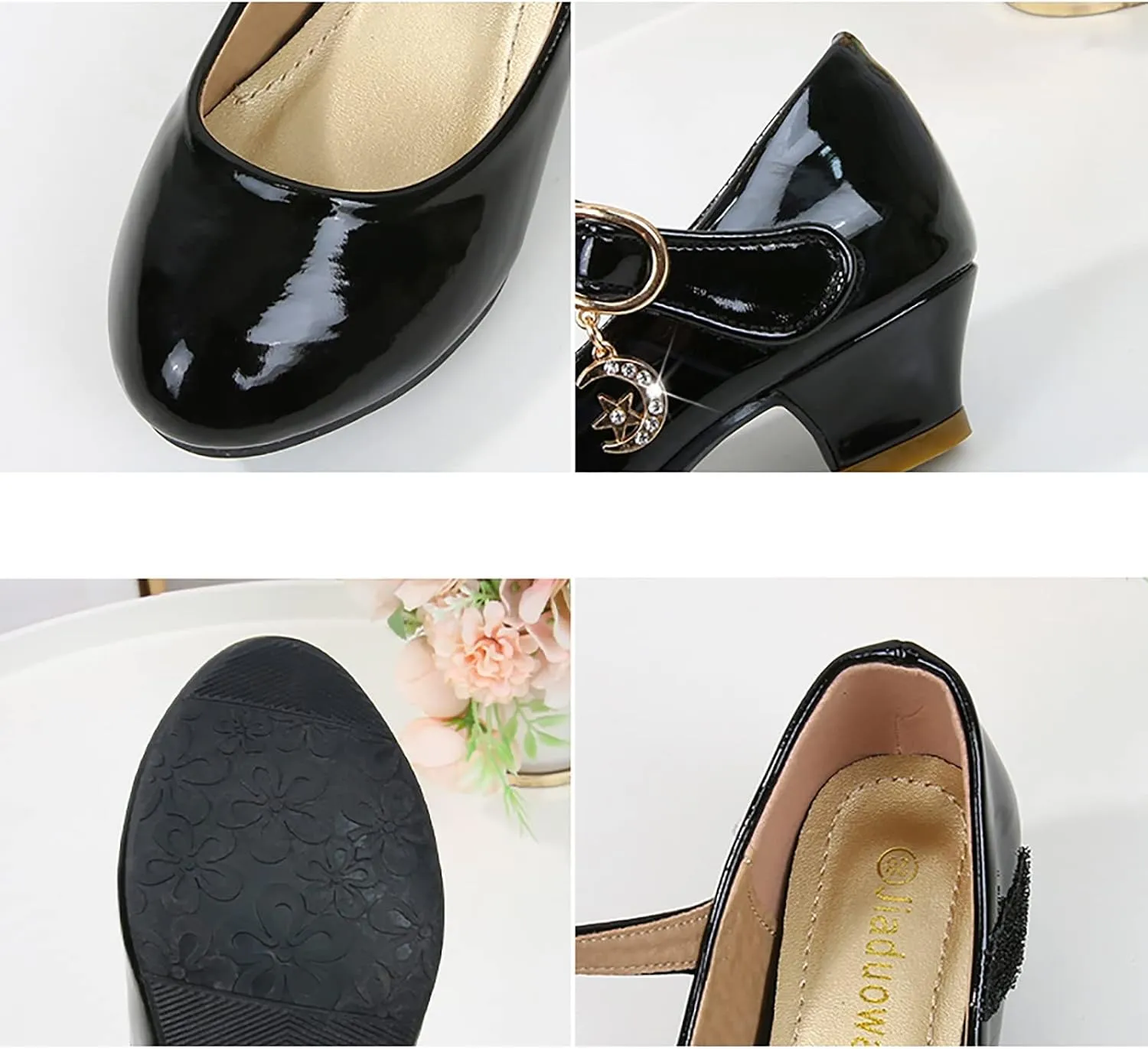 Girls Mary Jane Shoes Low Heel Dress Shoes Flower Girl School Shoes Patent Leather Shoes for Wedding Party