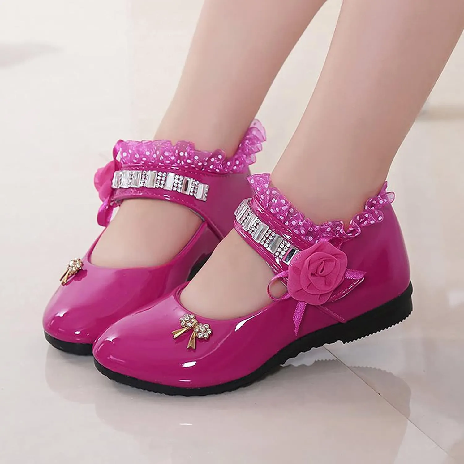 Girls Paten Leather Dress Shoes Little Girls Uniform Mary Jane Closed Toe Princess Flat Heels for Part Wedding