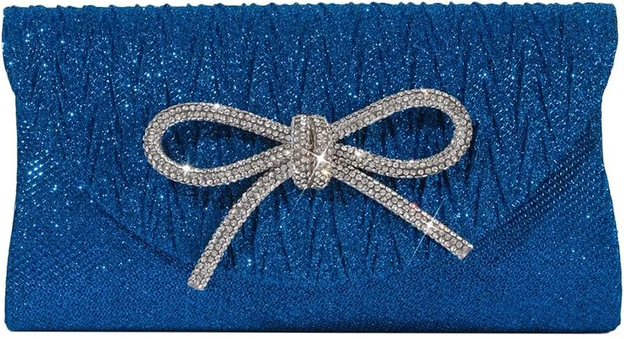 Glitter Clutch Bags for Women Bows Formal Handbag Satin Rhinestone Satchel Purse Wedding Party Prom Purse