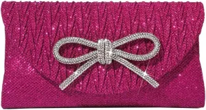 Glitter Clutch Bags for Women Bows Formal Handbag Satin Rhinestone Satchel Purse Wedding Party Prom Purse