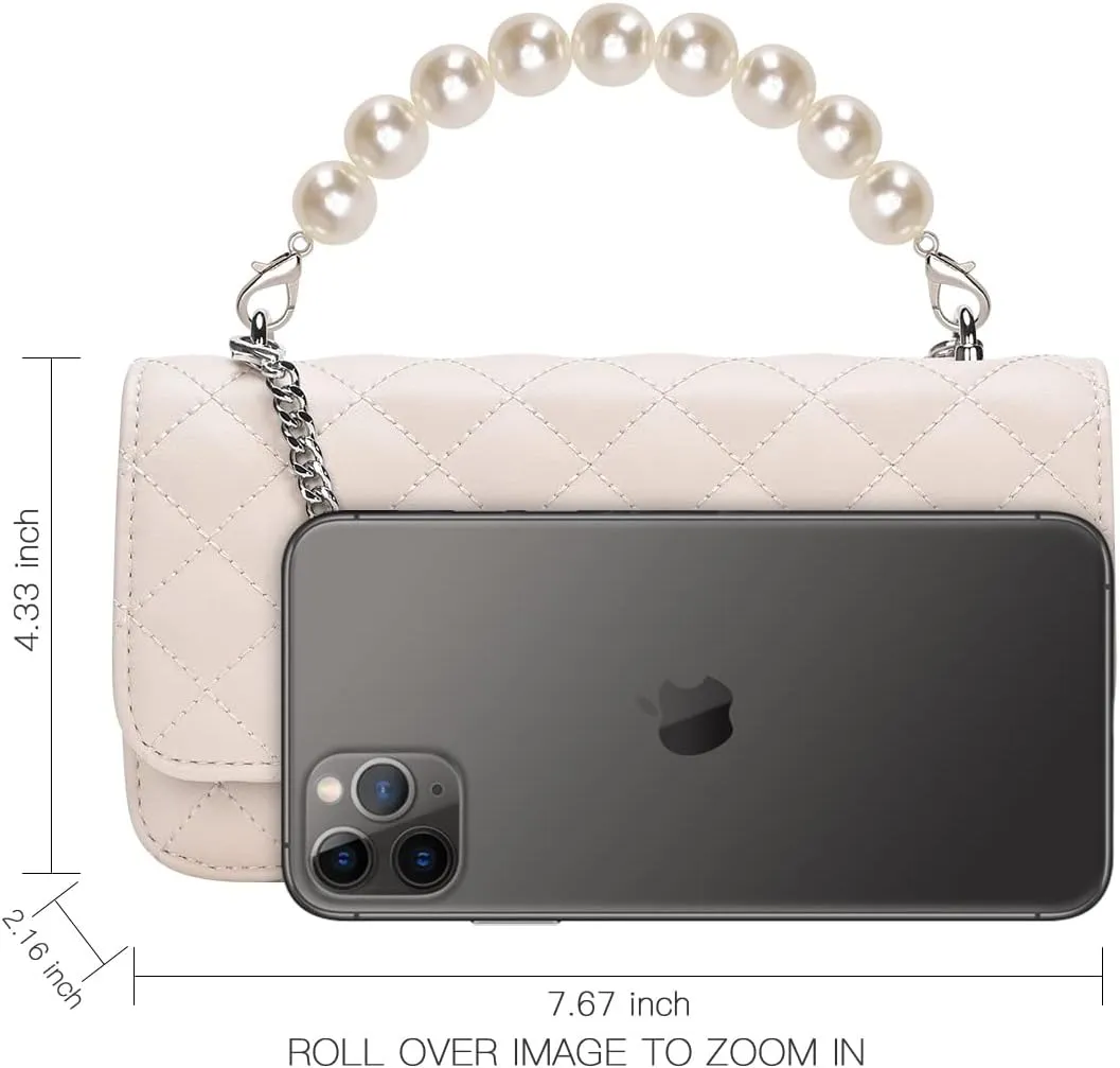 GM LIKKIE Clutch Purse for Women, Evening Envelope Quilted Wallet Bag, Crossbody Foldover Pearl Wedding Shoulder Handbag