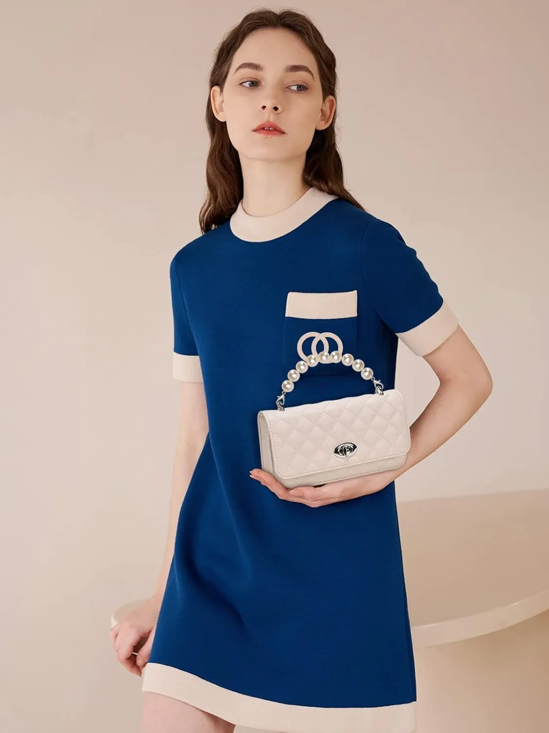 GM LIKKIE Clutch Purse for Women, Evening Envelope Quilted Wallet Bag, Crossbody Foldover Pearl Wedding Shoulder Handbag