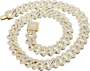 Gold Plated Cuban Link Chain for Women,Bling Diamond Cuban Choker Necklaces Accessories Jewelry Gift for Boyfriend Girlfriend