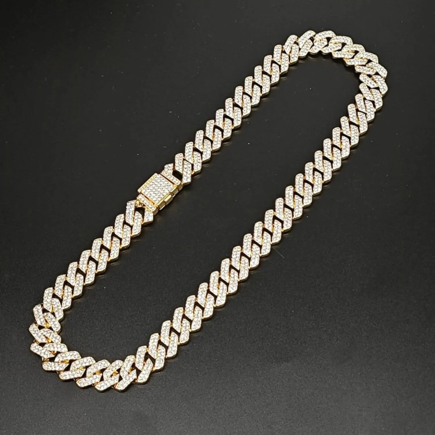 Gold Plated Cuban Link Chain for Women,Bling Diamond Cuban Choker Necklaces Accessories Jewelry Gift for Boyfriend Girlfriend