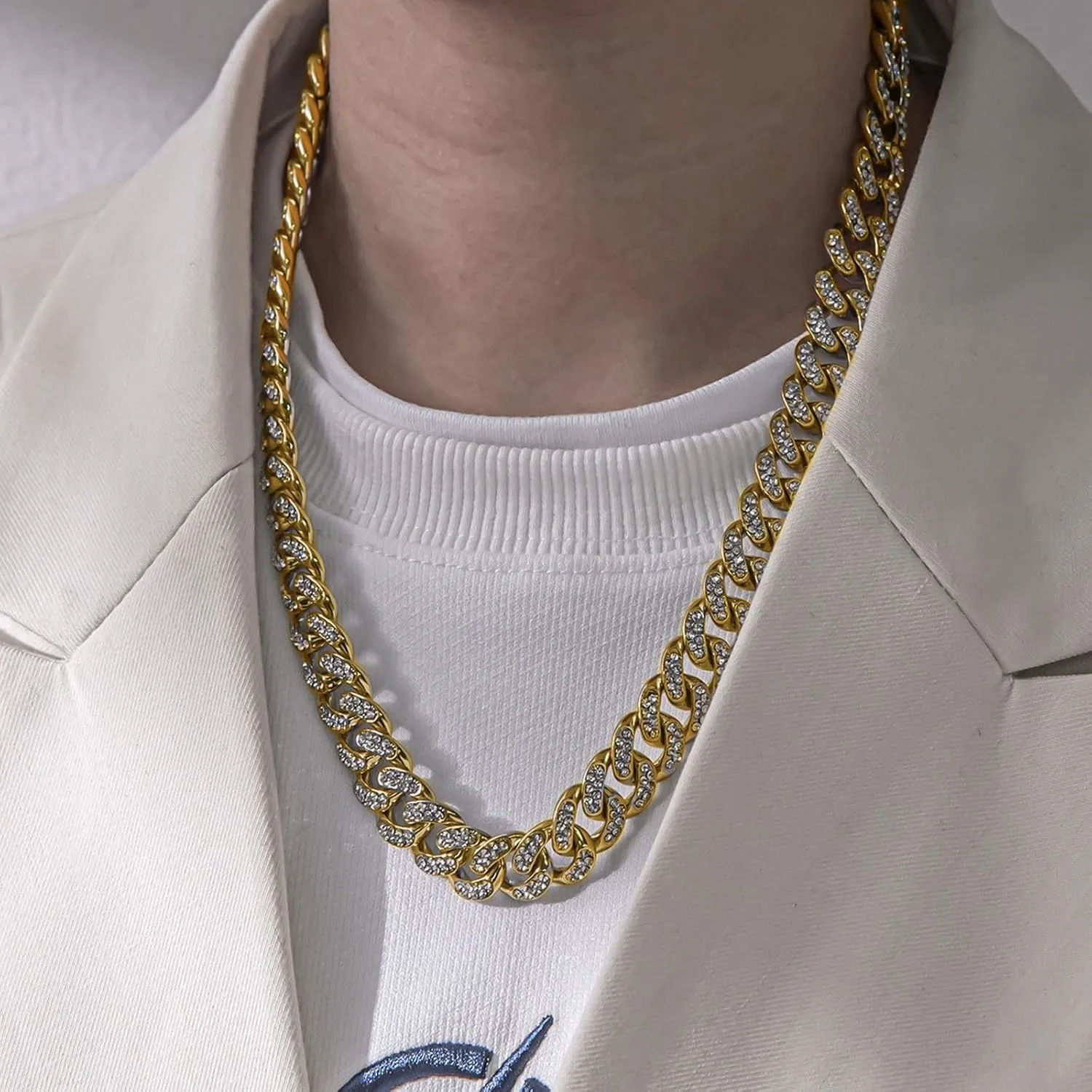 Gold Plated Cuban Link Chain for Women,Bling Diamond Cuban Choker Necklaces Accessories Jewelry Gift for Boyfriend Girlfriend
