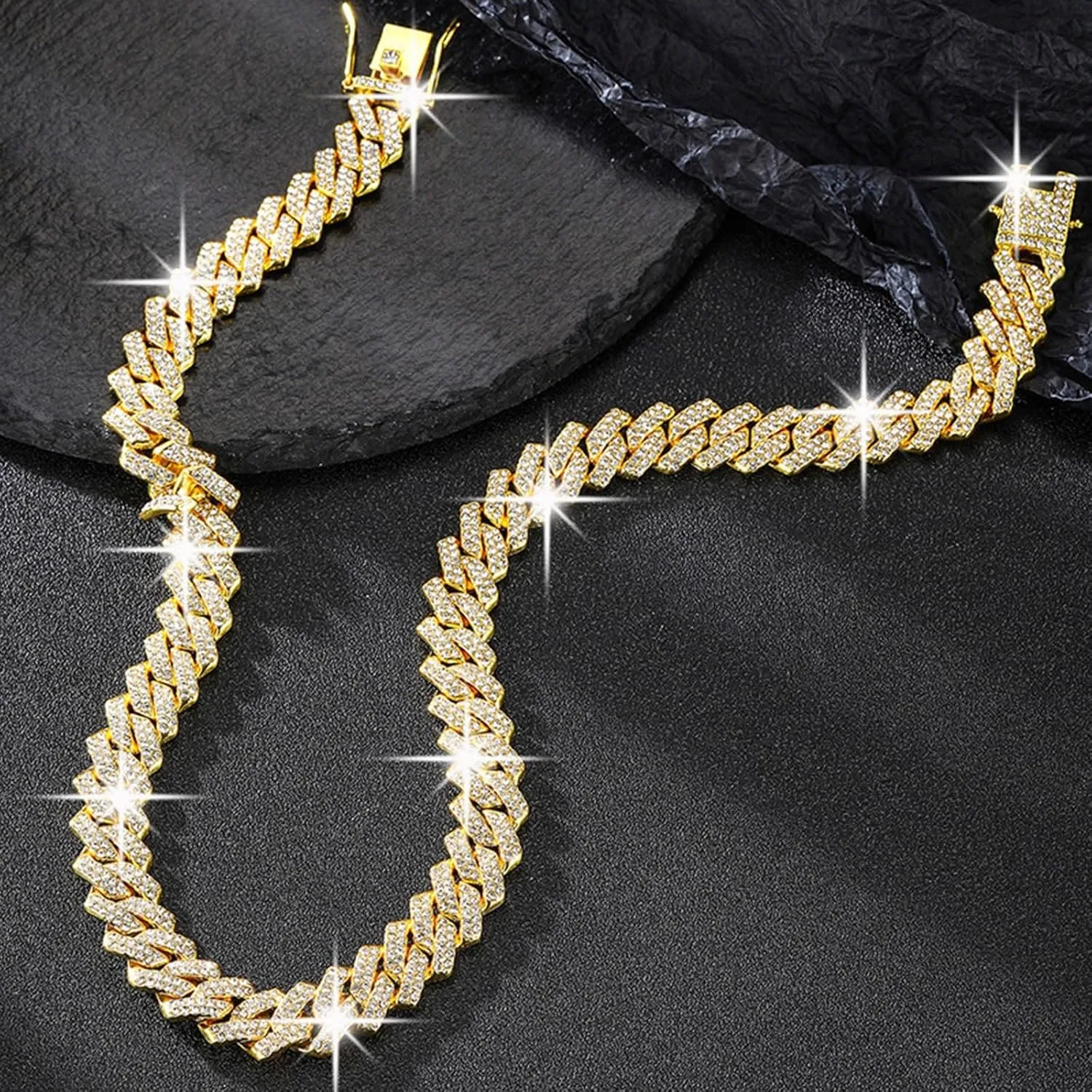 Gold Plated Cuban Link Chain for Women,Bling Diamond Cuban Choker Necklaces Accessories Jewelry Gift for Boyfriend Girlfriend