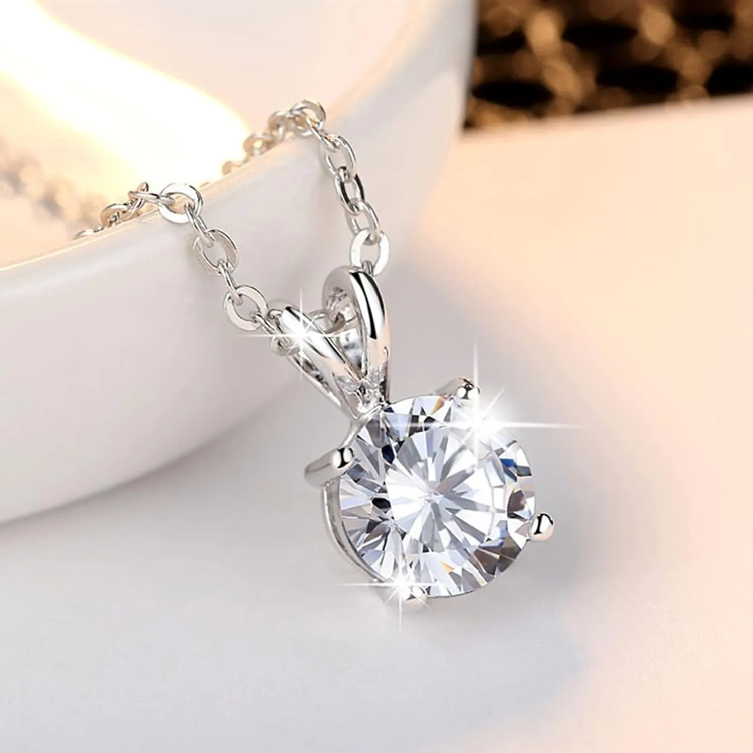Gold Plated Cubic Zirconia Necklace for Women,925 Sterling Silver Pendant Chain Jewelry Gifts for Mothers Day Valentines Day