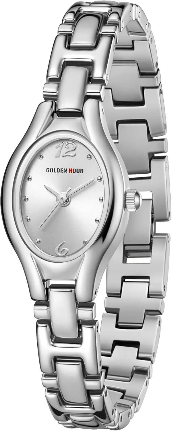GOLDEN HOUR Gold Tone Vintage Women's Oval Case Bracelet Watch
