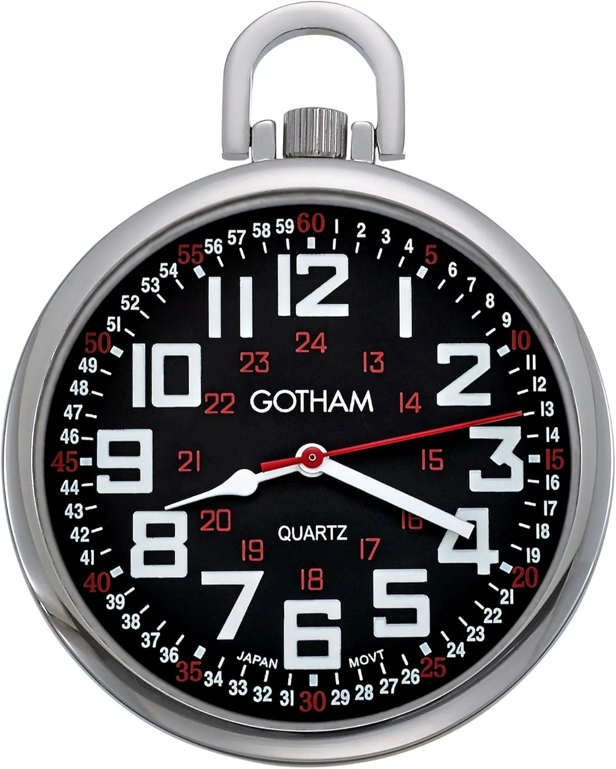 Gotham Men's Silver-Tone Slim Railroad 24 Hour Open Face Quartz Pocket Watch # GWC15029SBK