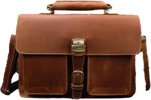 Haitpant Men Genuine Leather Laptop Bag 15.6" PC Computer Cowhide Leather Briefcase Bag