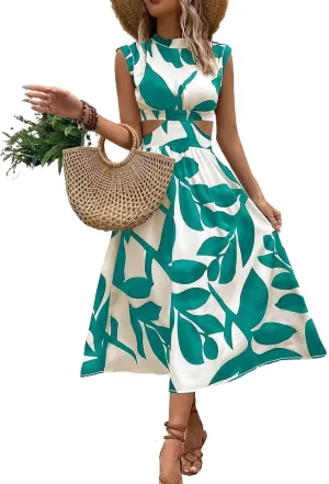 Halter Sleeveless Floral Dress Women's Maxi Dress Summer Dresses for Women Trendy Crewneck