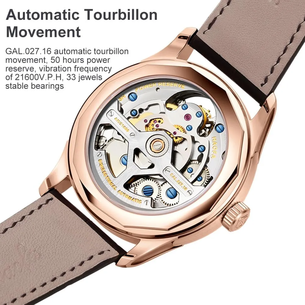 Haofa Automatic Tourbillon Mechanical Power Reserve Display Celander Day and Night Display Men Watch Self Wind Wristwatches Luxury Watches for Men 8003