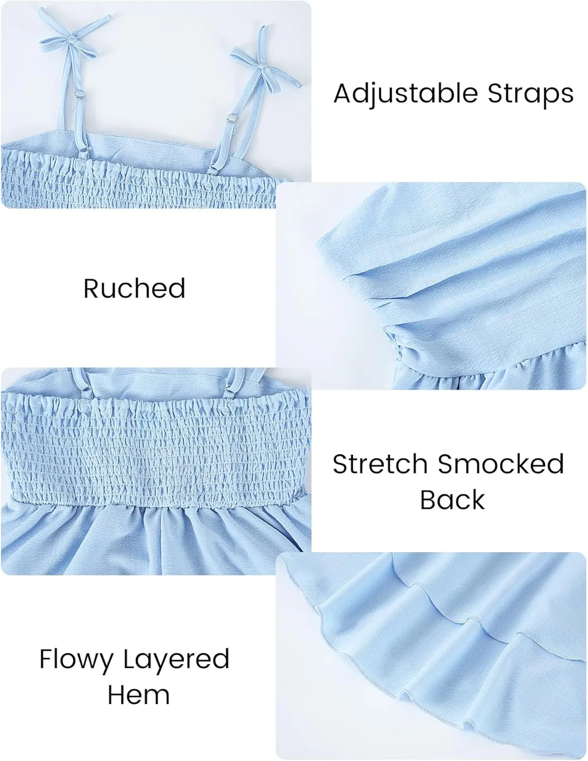 Happy Cherry Girls Dresses Summer Cute Clothes for Teens Casual Spaghetti Strap Swing Smocked A Line Beach Sundress 8-12Y