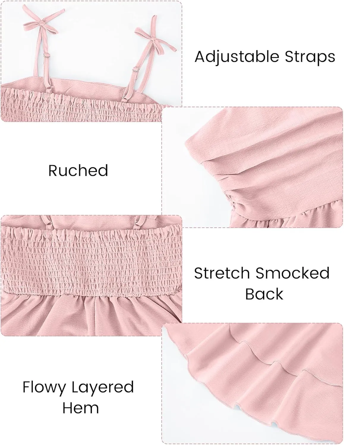 Happy Cherry Girls Dresses Summer Cute Clothes for Teens Casual Spaghetti Strap Swing Smocked A Line Beach Sundress 8-12Y