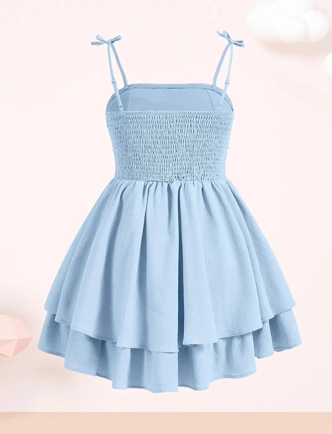 Happy Cherry Girls Dresses Summer Cute Clothes for Teens Casual Spaghetti Strap Swing Smocked A Line Beach Sundress 8-12Y